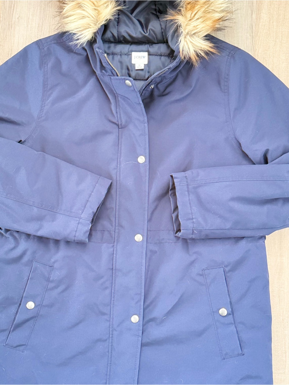 J. Crew Navy Puffer with Faux-Fur Trim Warm Quilted Full Zipper Women’s Jacket - Picture 4 of 11